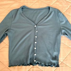 blue v-neck long sleeve